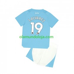 Camisola Manchester City J. ALVAREZ 19 Criança Equipamento Primeiro 2023-2024 Manga Curta